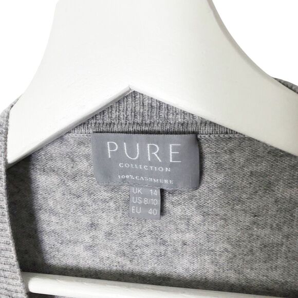 Pure Collection 100% Cashmere Sweater Gray Heather Stars 8/10 Medium Long Sleeve - Picture 4 of 12